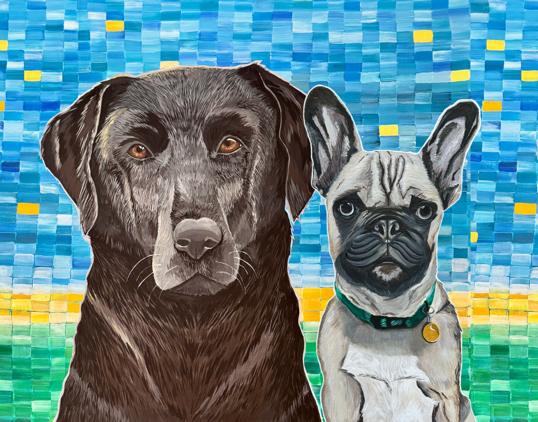 Hand Painted Black Lab and French Bull Dog Portrait